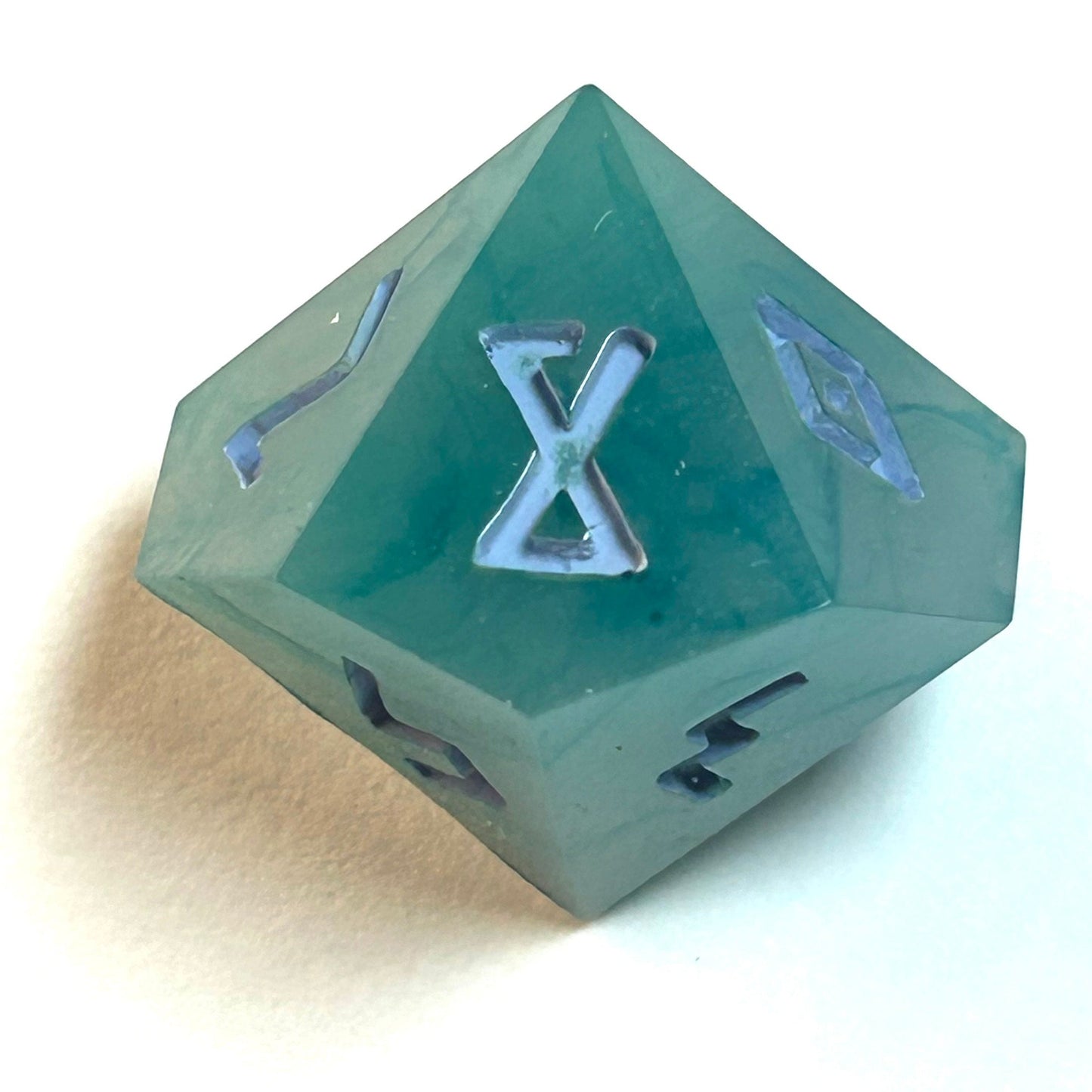 Turquoise marbled resin dice with pale blue numbering — Infernal Crafts Azure Drift handmade resin dice d10