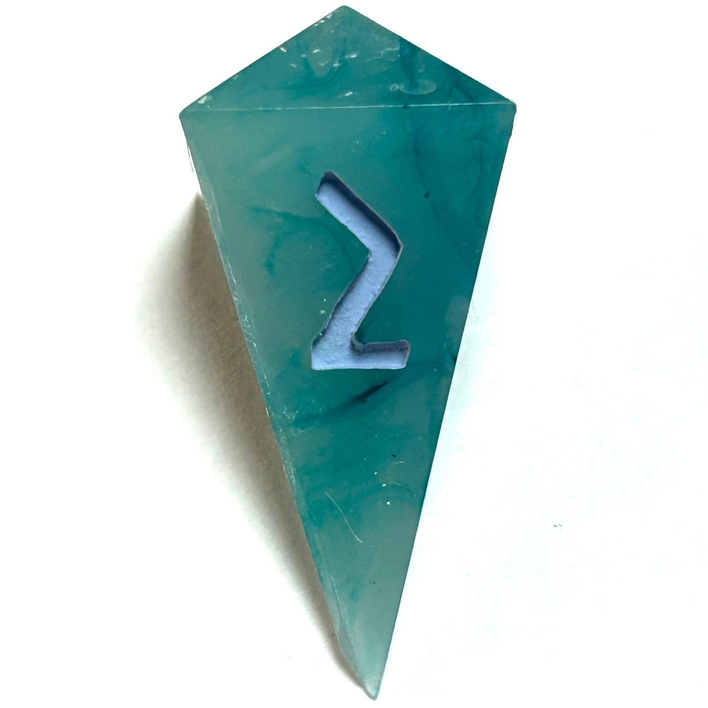Turquoise marbled resin dice with pale blue numbering — Infernal Crafts Azure Drift handmade resin dice d4