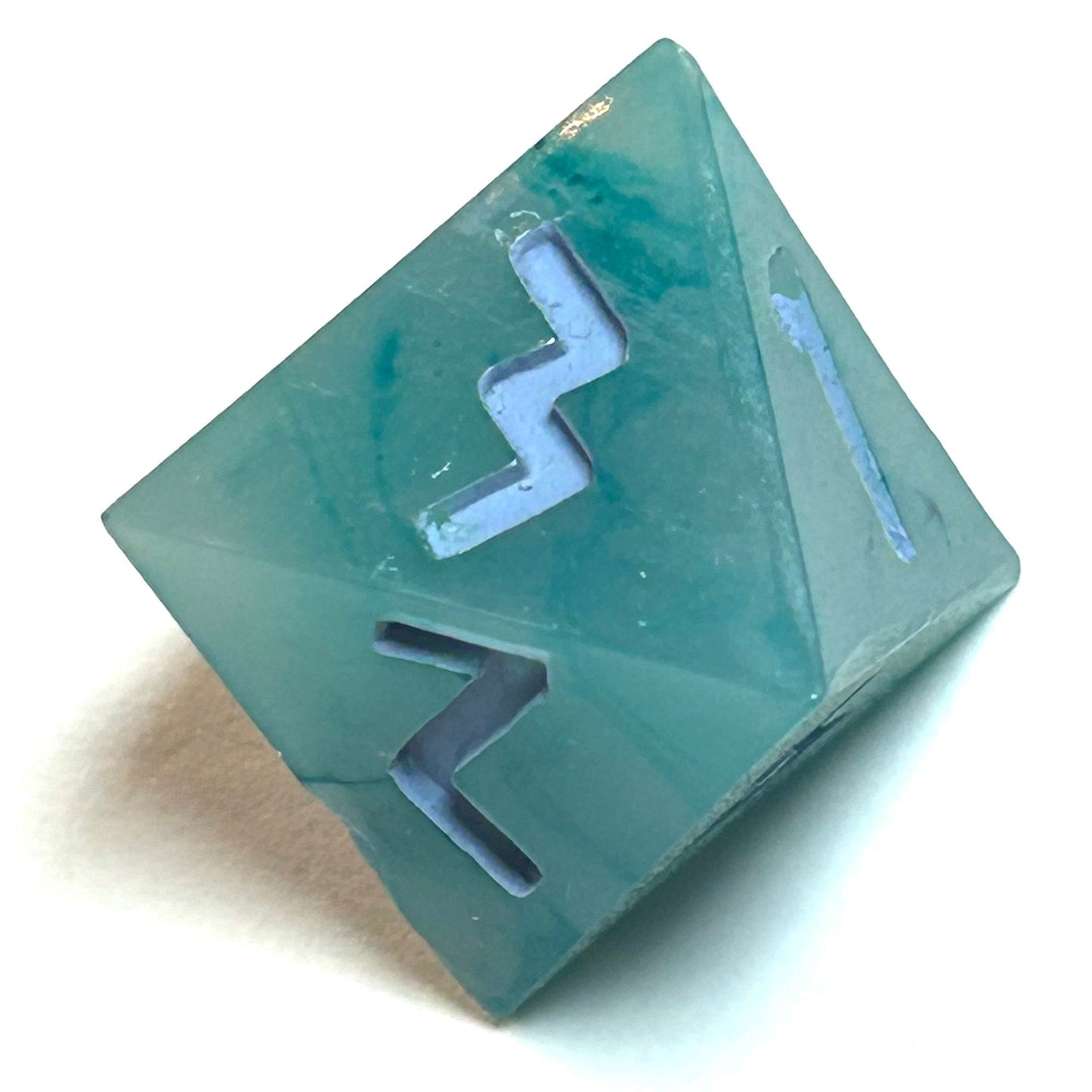 Turquoise marbled resin dice d8 with pale blue numbering — Infernal Crafts Azure Drift handmade resin dice